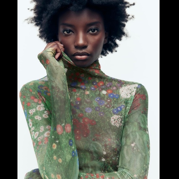 Zara Tops Nwt Zara Farm Garden With Sunflowers Tulle Bodysuit